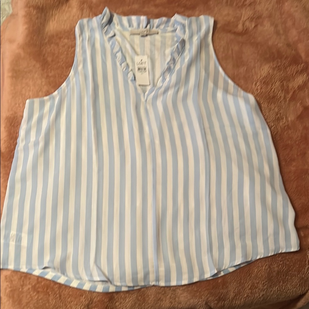 LOFT Blue and White Ruffled Blouse